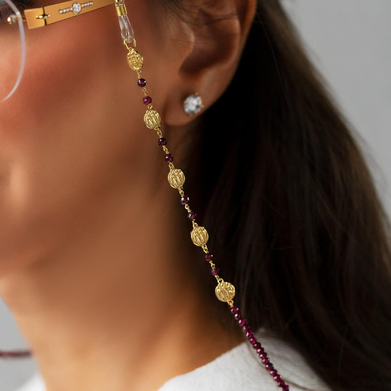Optica 18K Gold Plated eyewear strap With Rich Garnet Beads - Optica