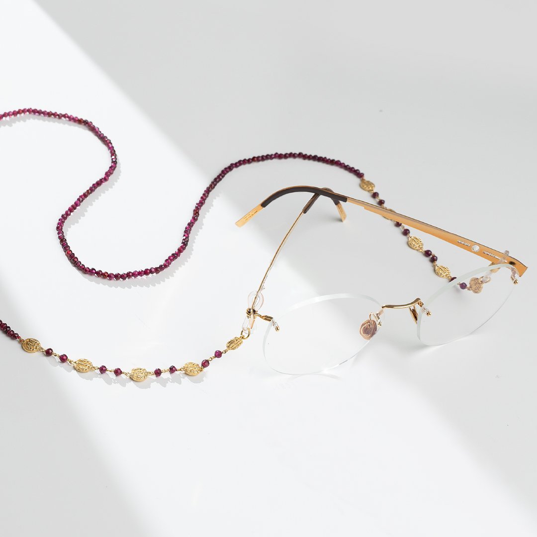 Optica 18K Gold Plated eyewear strap With Rich Garnet Beads - Optica