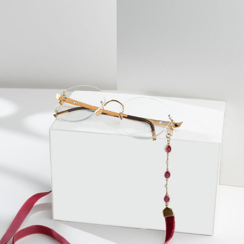 Optica Velvet eyewear strap (18K Gold with Royal Magenta stones) - Optica