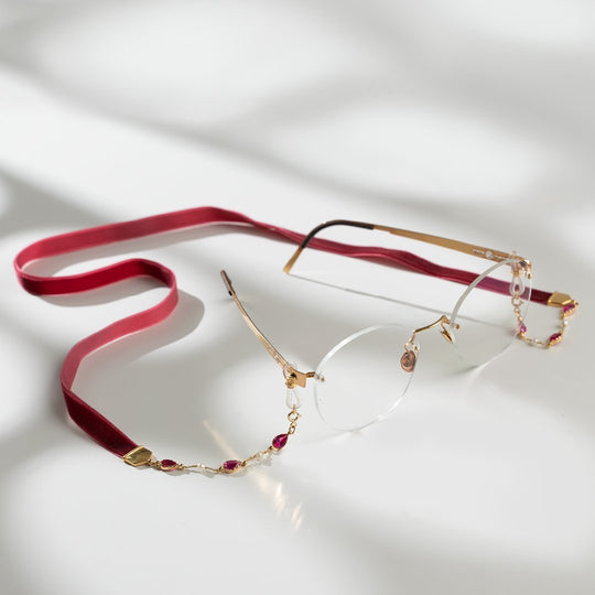 Velvet eyewear strap (18K Gold with Royal Magenta stones)