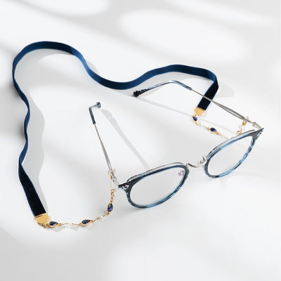 Optica Velvet eyewear strap (18K Gold with Royal Sapphire stones) - Optica